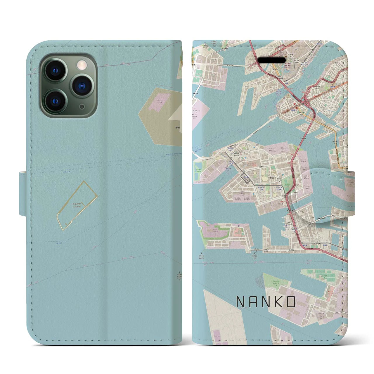【南港(大阪府)】地図柄iPhoneケース(手帳タイプ)ナチュラル・iPhone 11 Pro 用