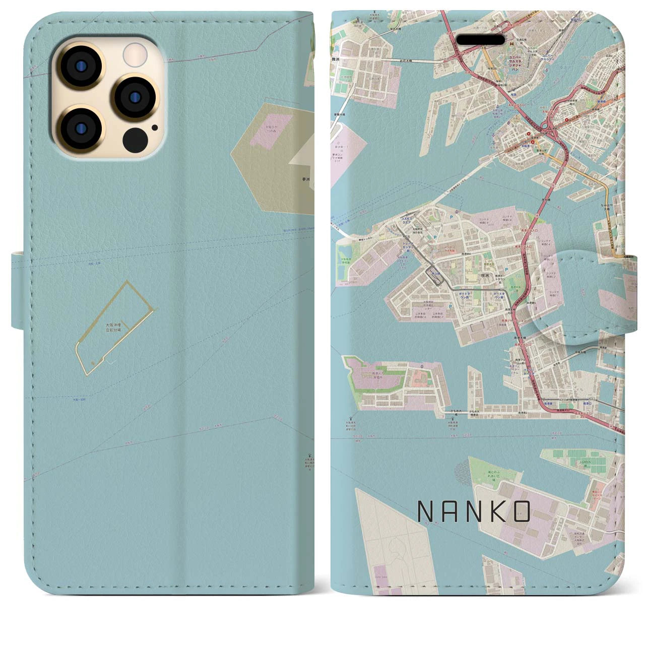 【南港(大阪府)】地図柄iPhoneケース(手帳タイプ)ナチュラル・iPhone 12 Pro Max 用