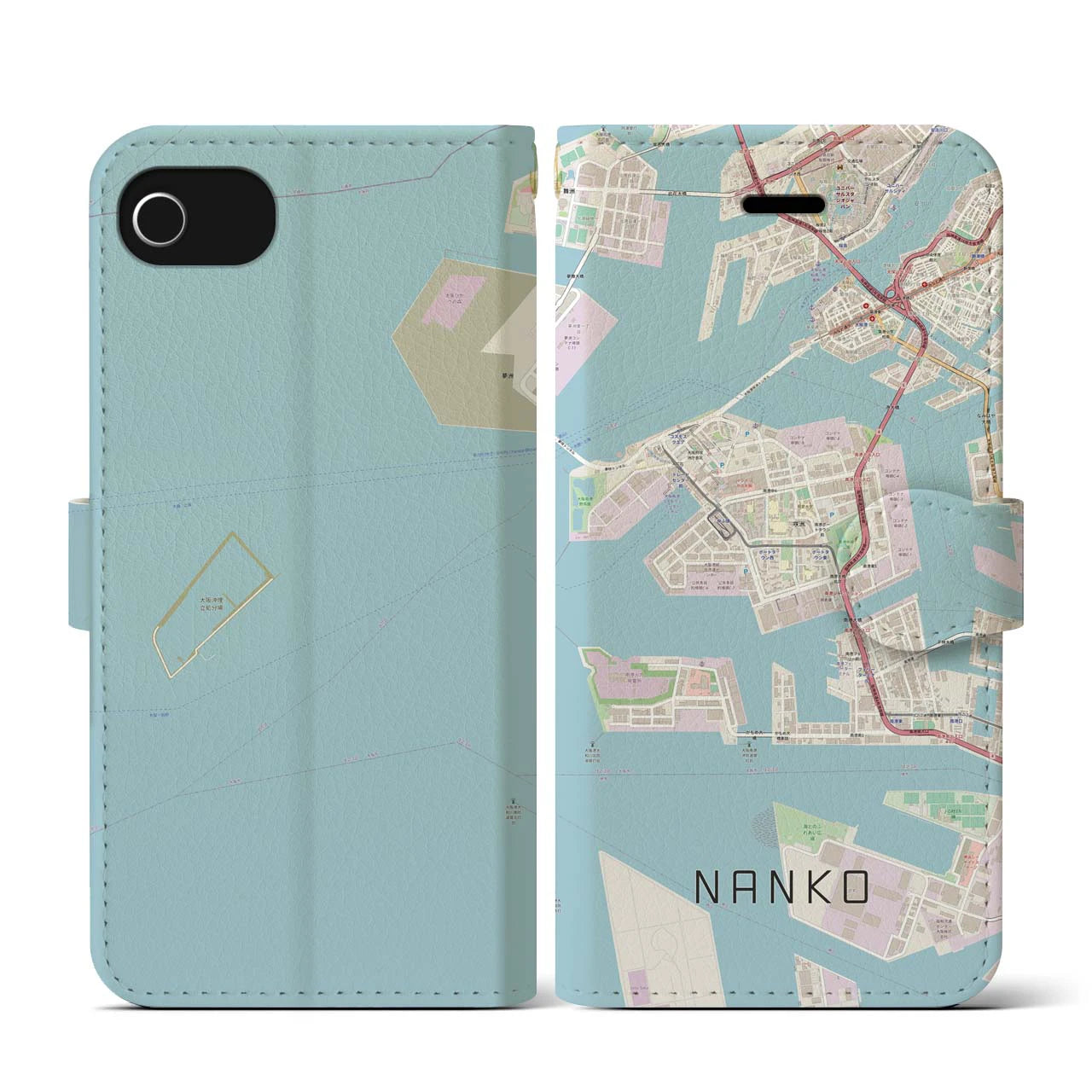 【南港(大阪府)】地図柄iPhoneケース(手帳タイプ)ナチュラル・iPhone SE(第3 / 第2世代) / 8 / 7 / 6s / 6 用