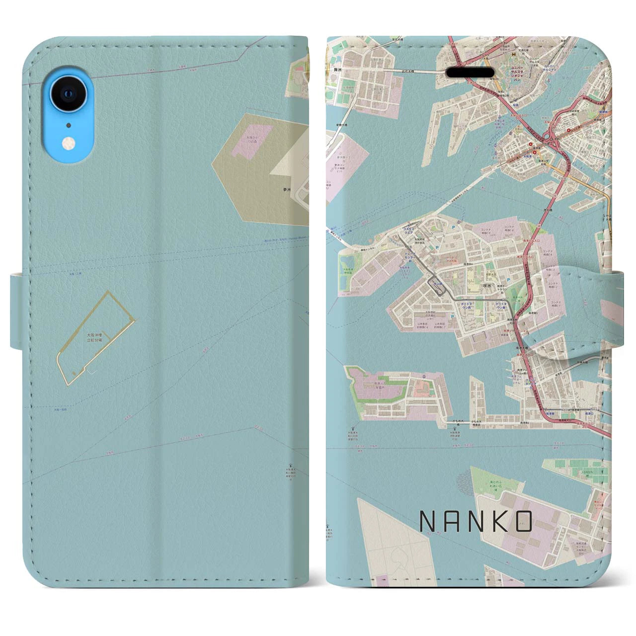 【南港(大阪府)】地図柄iPhoneケース(手帳タイプ)ナチュラル・iPhone XR 用