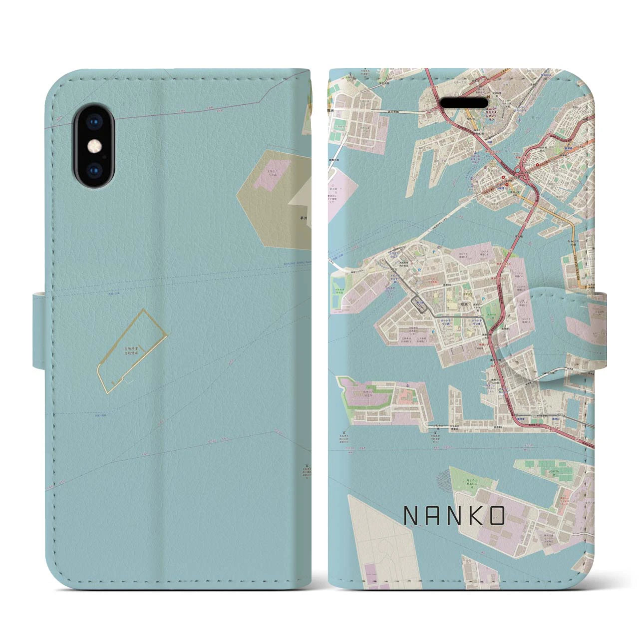 【南港(大阪府)】地図柄iPhoneケース(手帳タイプ)ナチュラル・iPhone XS / X 用