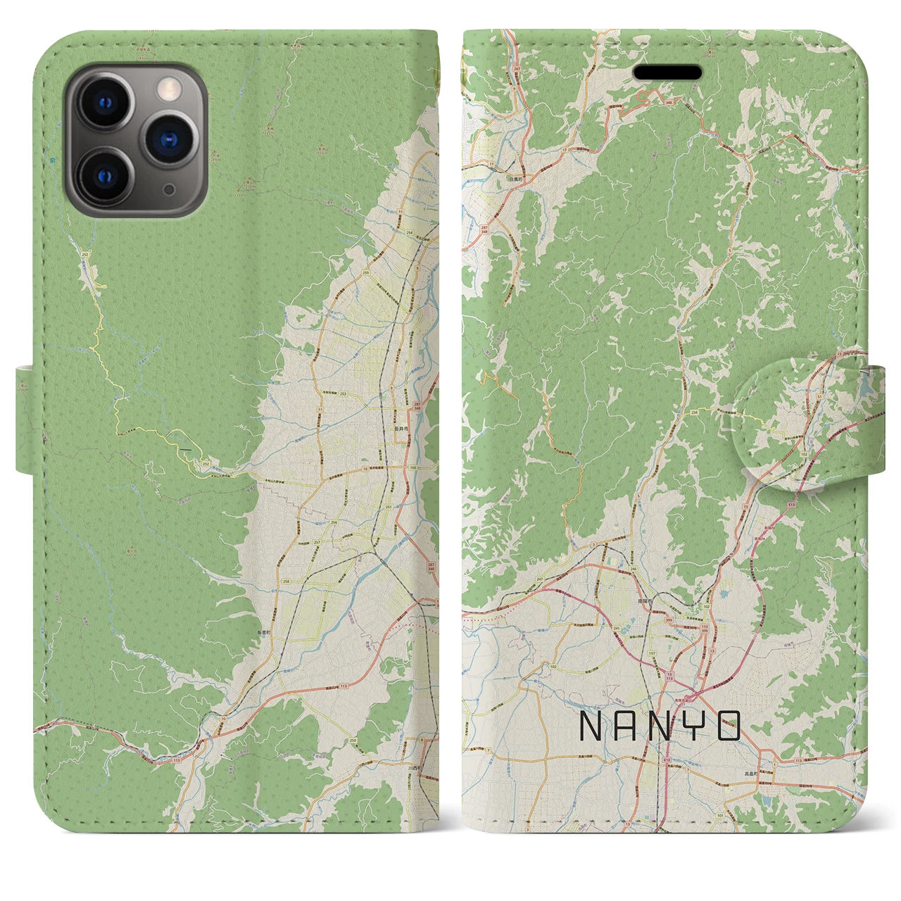 【南陽(山形県)】地図柄iPhoneケース(手帳タイプ)ナチュラル・iPhone 11 Pro Max 用