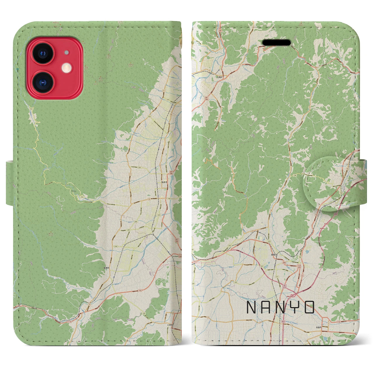 【南陽(山形県)】地図柄iPhoneケース(手帳タイプ)ナチュラル・iPhone 11 用