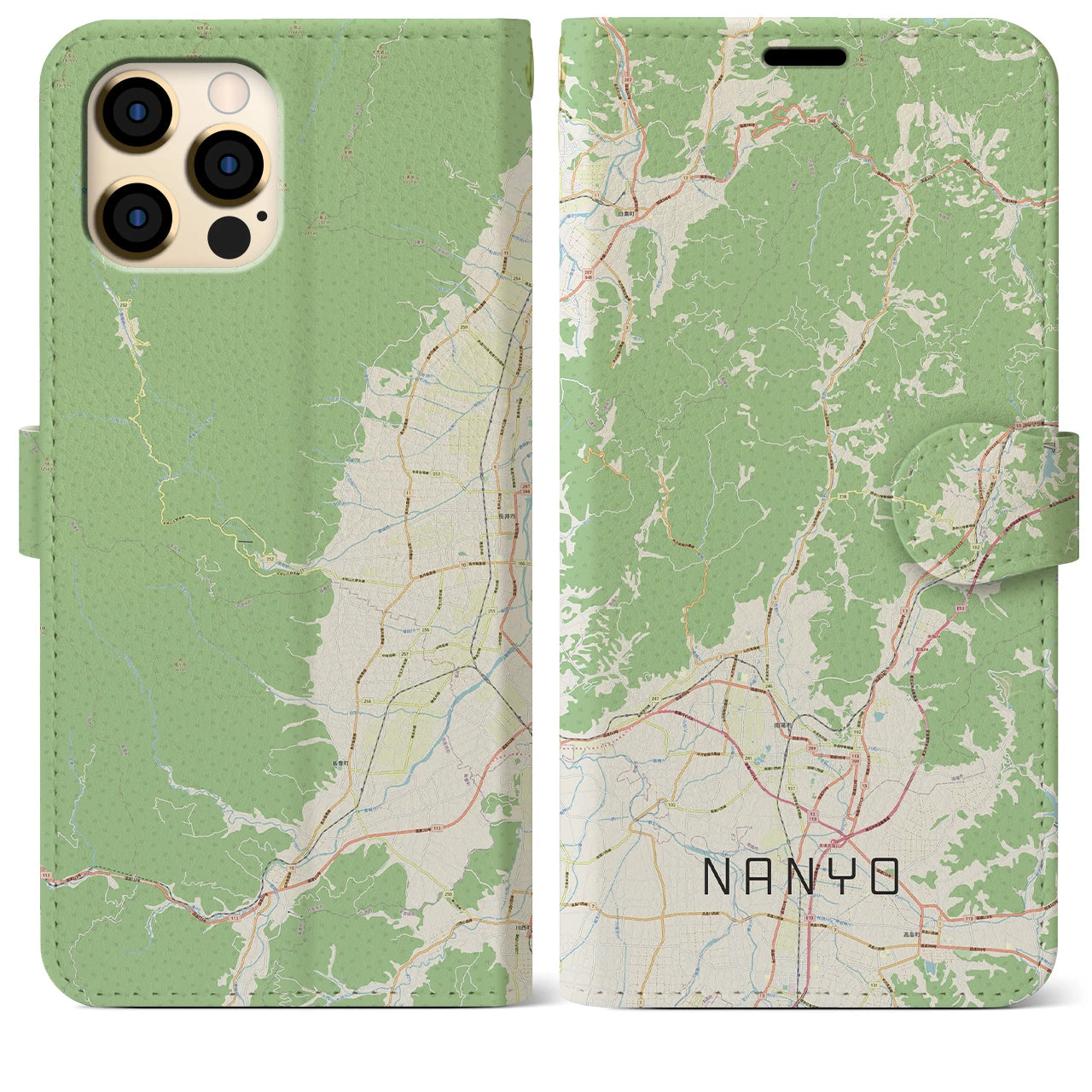 【南陽(山形県)】地図柄iPhoneケース(手帳タイプ)ナチュラル・iPhone 12 Pro Max 用