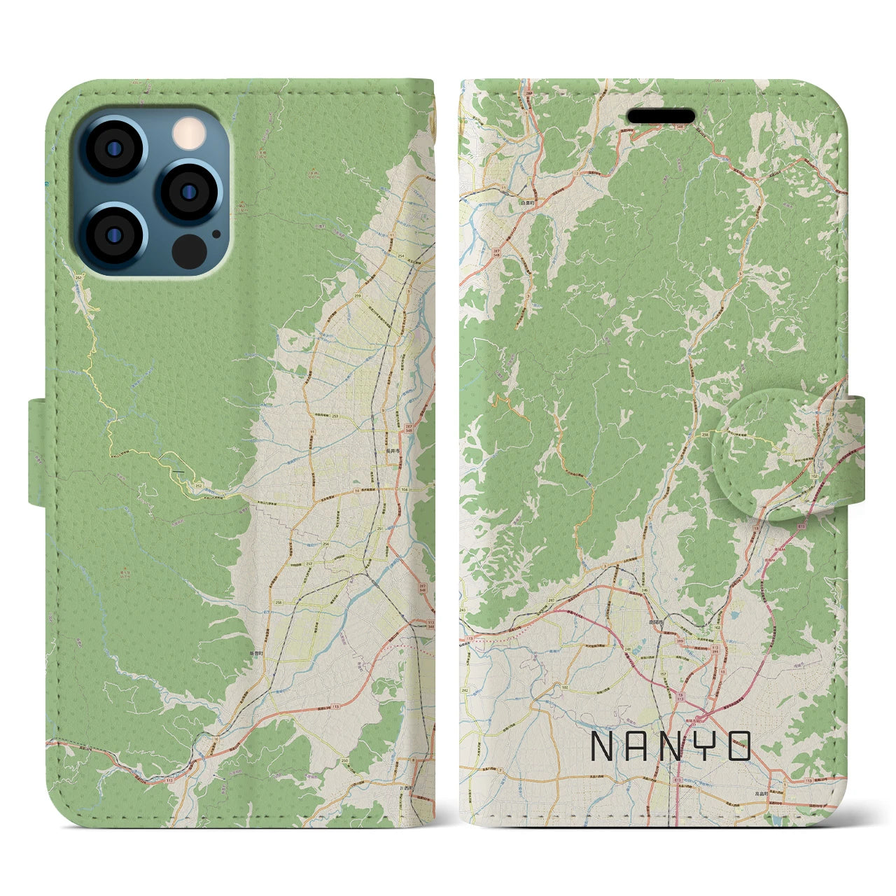 【南陽(山形県)】地図柄iPhoneケース(手帳タイプ)ナチュラル・iPhone 12 / 12 Pro 用