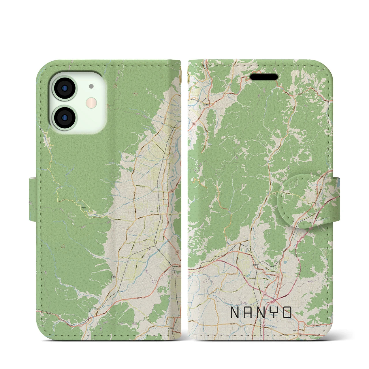 【南陽(山形県)】地図柄iPhoneケース(手帳タイプ)ナチュラル・iPhone 12 mini 用