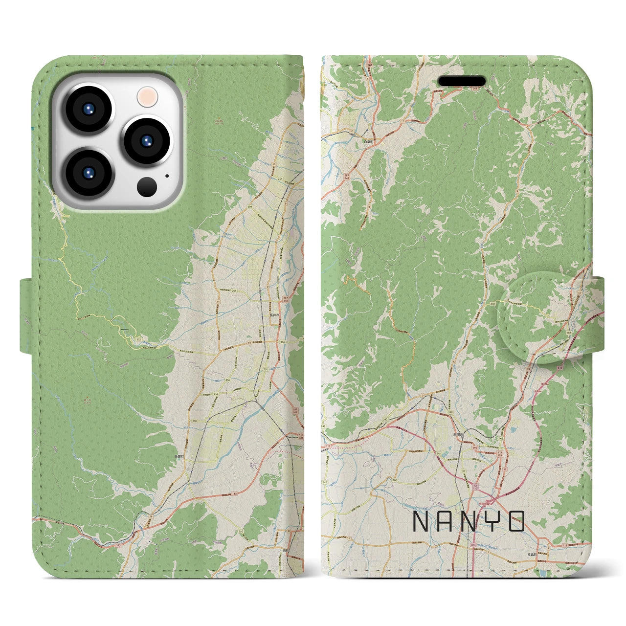 【南陽(山形県)】地図柄iPhoneケース(手帳タイプ)ナチュラル・iPhone 13 Pro 用