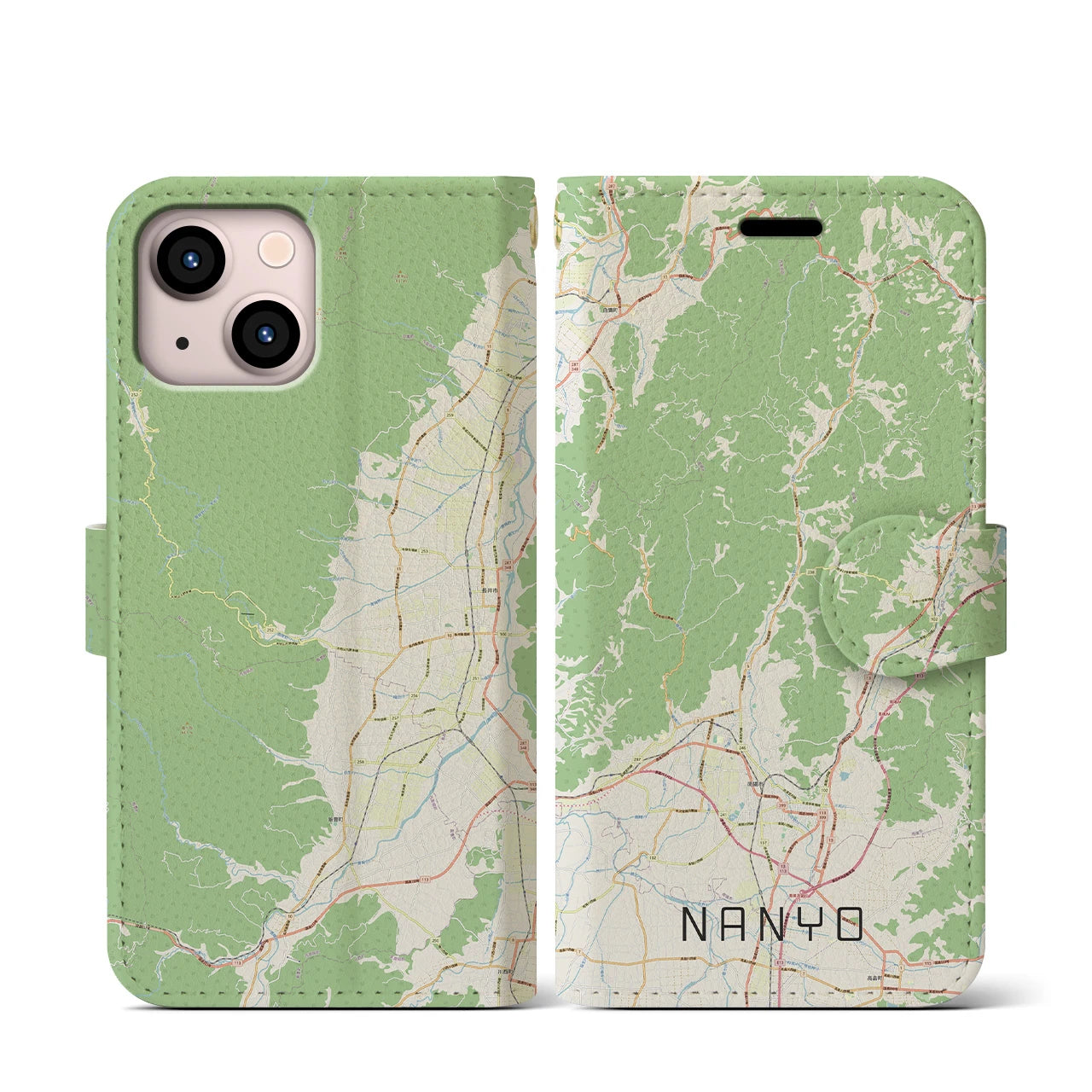 【南陽(山形県)】地図柄iPhoneケース(手帳タイプ)ナチュラル・iPhone 13 mini 用