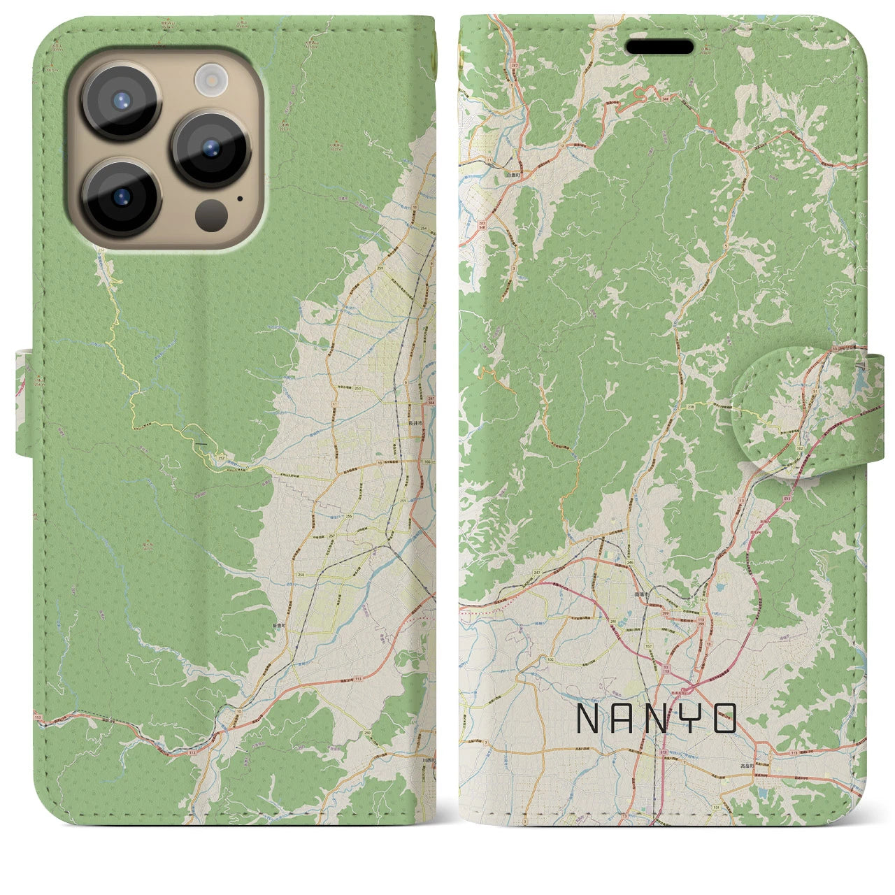 【南陽(山形県)】地図柄iPhoneケース(手帳タイプ)ナチュラル・iPhone 14 Pro Max 用