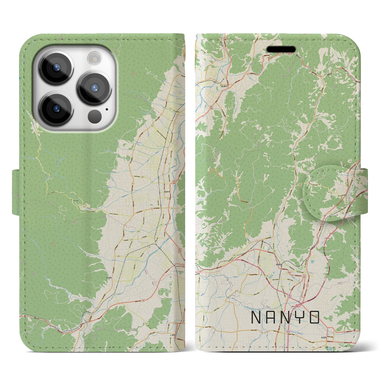 【南陽(山形県)】地図柄iPhoneケース(手帳タイプ)ナチュラル・iPhone 14 Pro 用