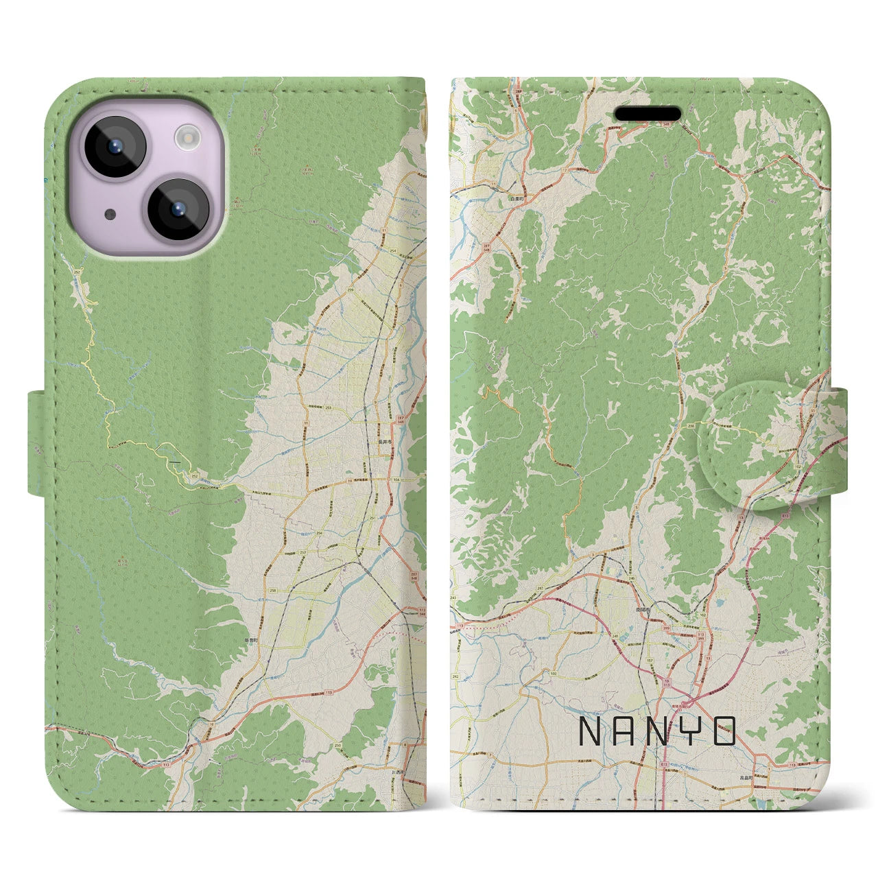 【南陽(山形県)】地図柄iPhoneケース(手帳タイプ)ナチュラル・iPhone 14 用