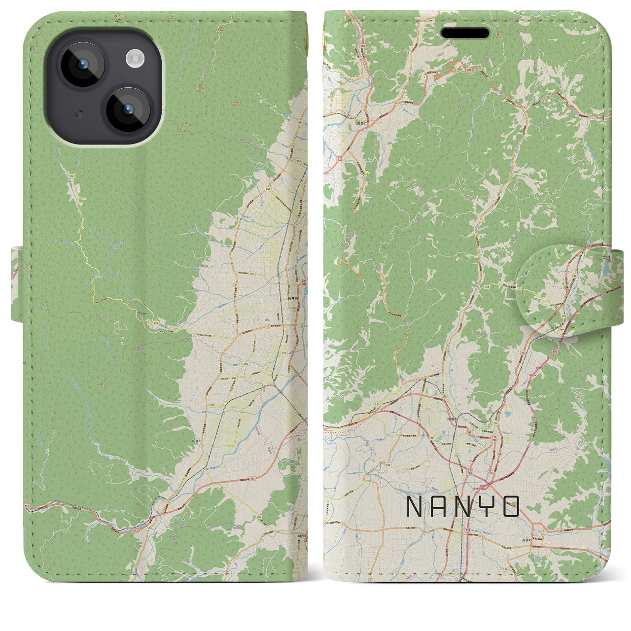 【南陽(山形県)】地図柄iPhoneケース(手帳タイプ)ナチュラル・iPhone 14 Plus 用