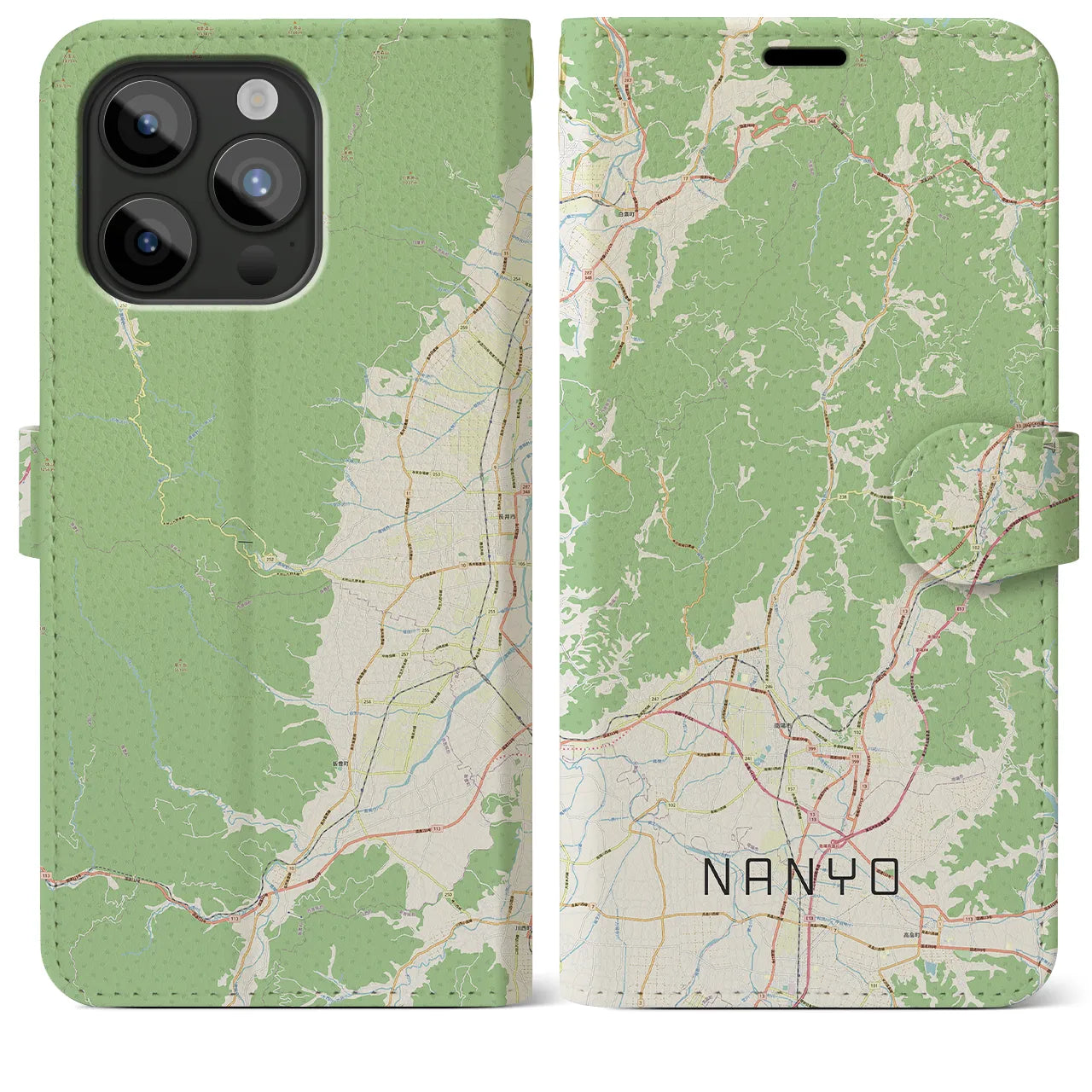 【南陽(山形県)】地図柄iPhoneケース(手帳タイプ)ナチュラル・iPhone 15 Pro Max 用