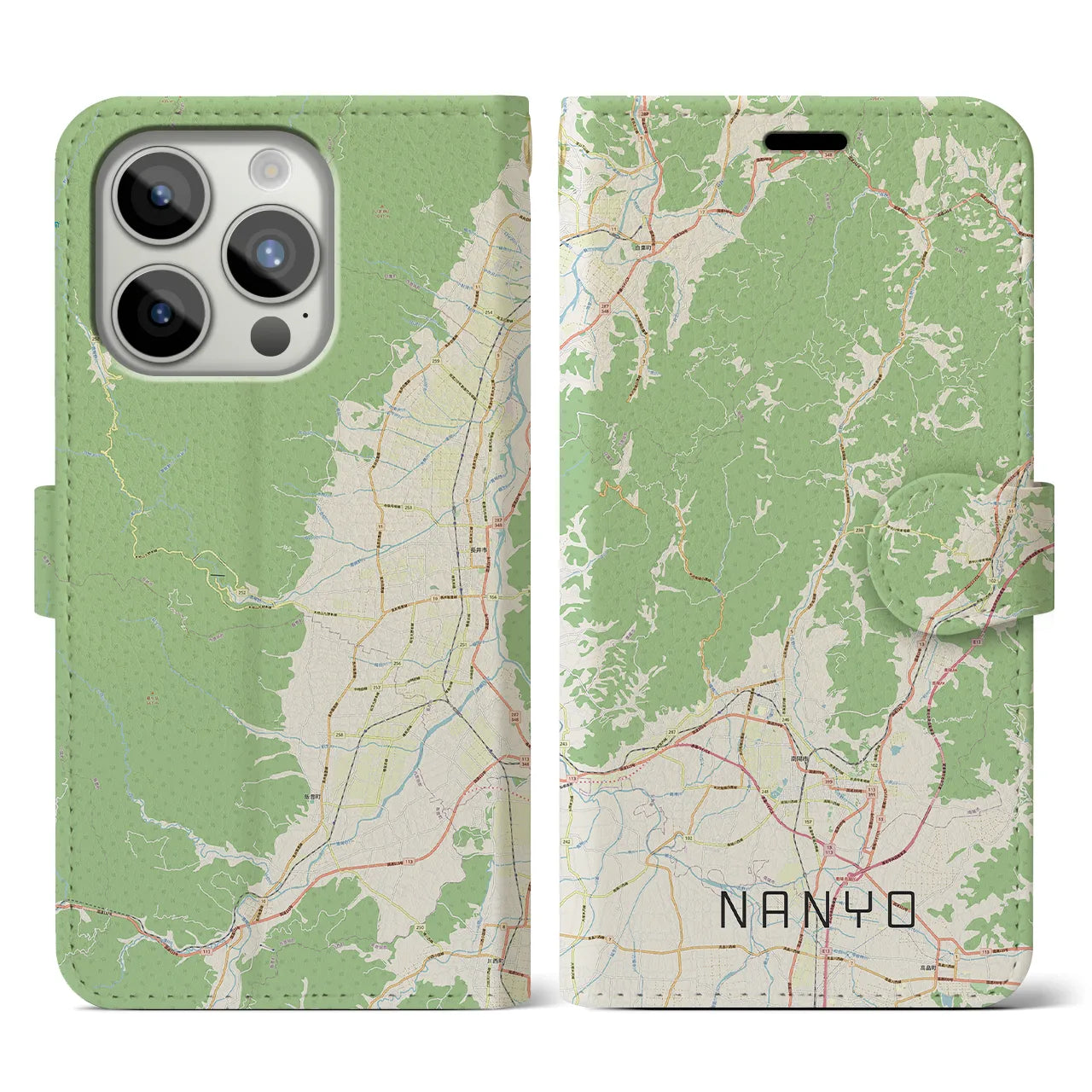 【南陽(山形県)】地図柄iPhoneケース(手帳タイプ)ナチュラル・iPhone 15 Pro 用
