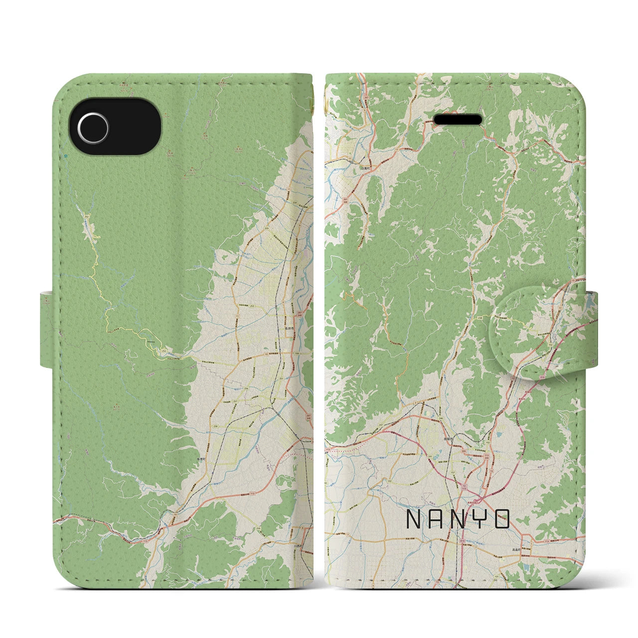 【南陽(山形県)】地図柄iPhoneケース(手帳タイプ)ナチュラル・iPhone SE(第3 / 第2世代) / 8 / 7 / 6s / 6 用