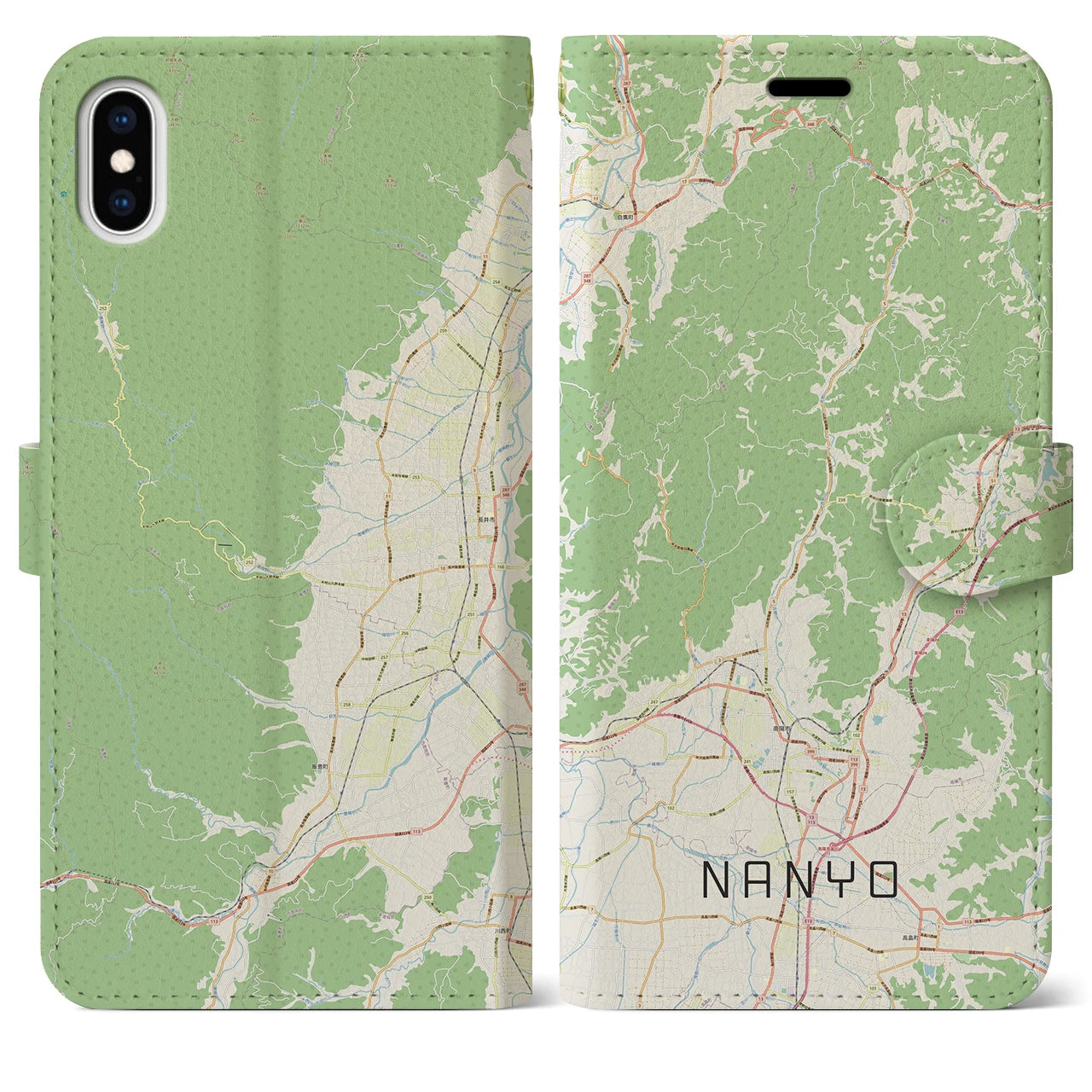 【南陽(山形県)】地図柄iPhoneケース(手帳タイプ)ナチュラル・iPhone XS Max 用