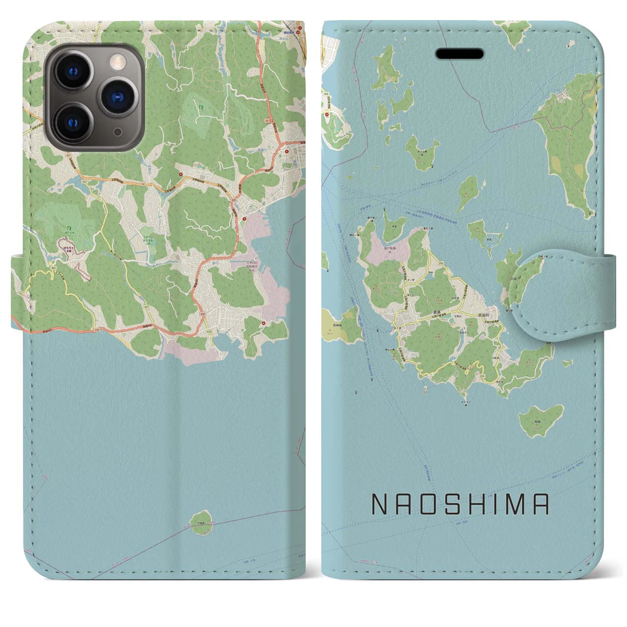 【直島(香川県)】地図柄iPhoneケース(手帳タイプ)ナチュラル・iPhone 11 Pro Max 用