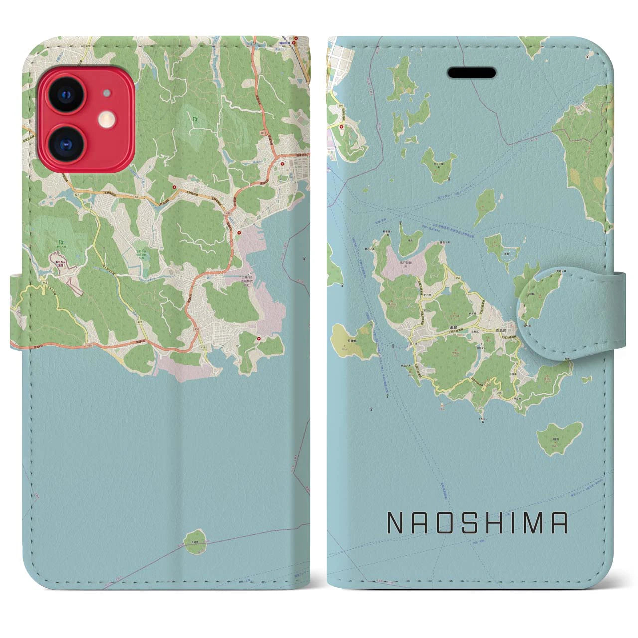【直島(香川県)】地図柄iPhoneケース(手帳タイプ)ナチュラル・iPhone 11 用