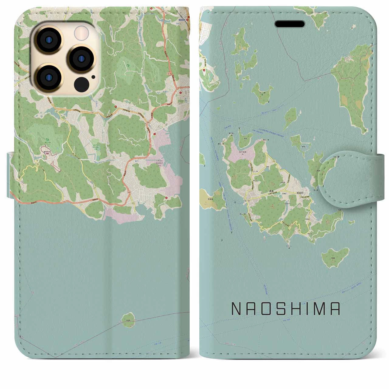 【直島(香川県)】地図柄iPhoneケース(手帳タイプ)ナチュラル・iPhone 12 Pro Max 用
