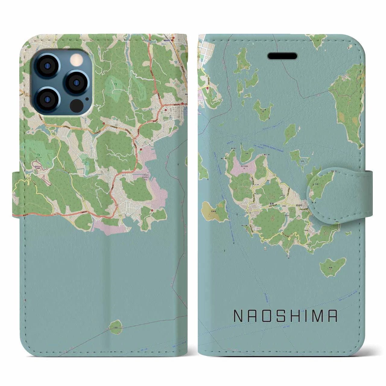 【直島(香川県)】地図柄iPhoneケース(手帳タイプ)ナチュラル・iPhone 12 / 12 Pro 用