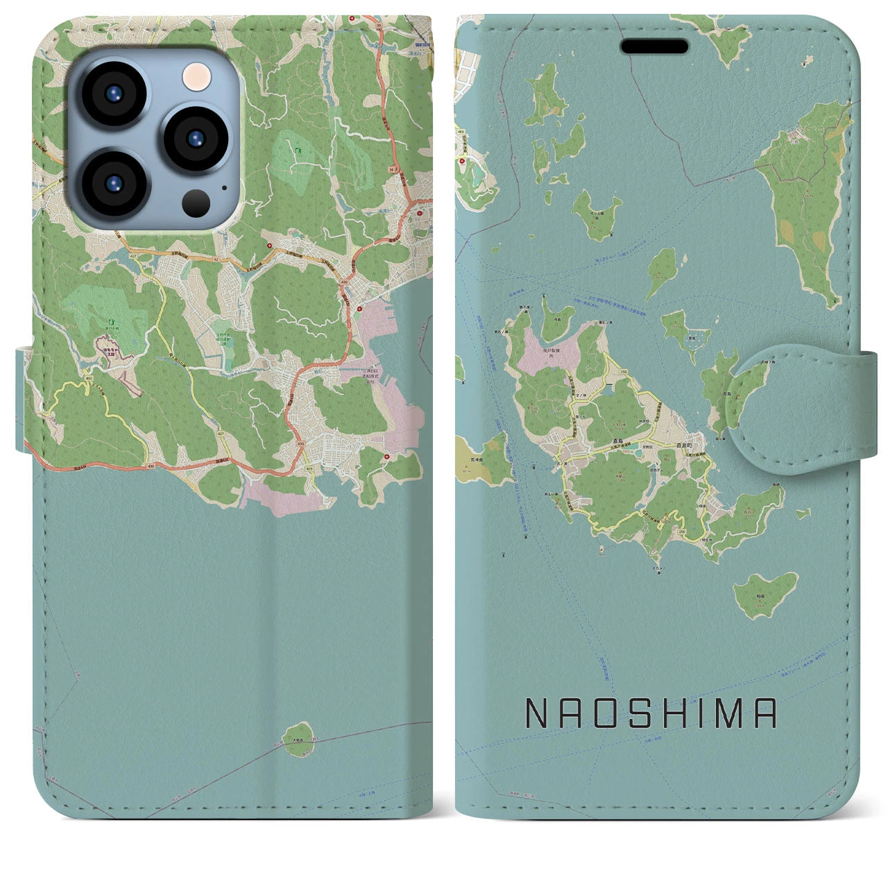 【直島(香川県)】地図柄iPhoneケース(手帳タイプ)ナチュラル・iPhone 13 Pro Max 用