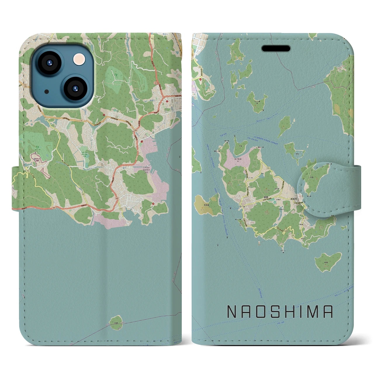 【直島(香川県)】地図柄iPhoneケース(手帳タイプ)ナチュラル・iPhone 13 用