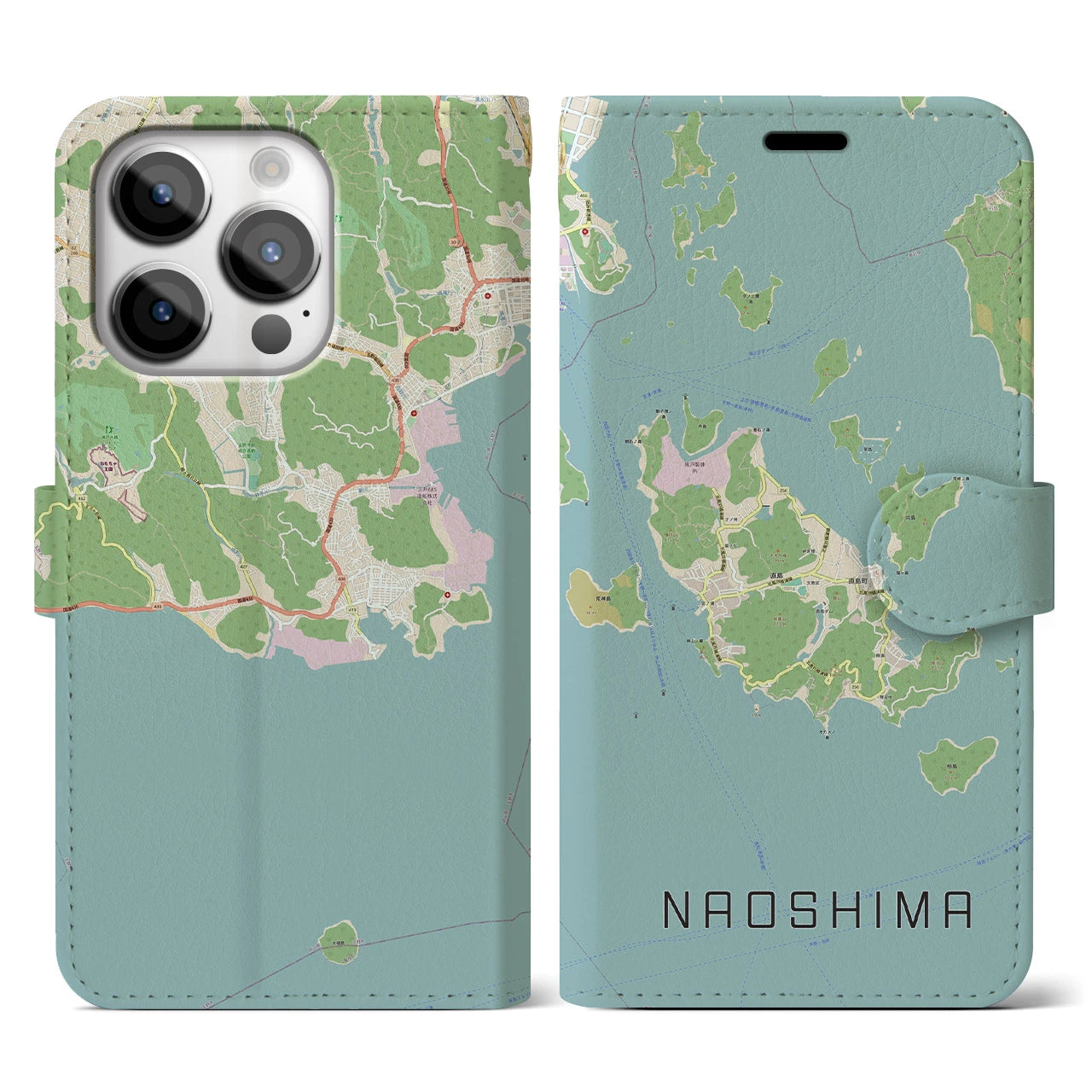 【直島(香川県)】地図柄iPhoneケース(手帳タイプ)ナチュラル・iPhone 14 Pro 用