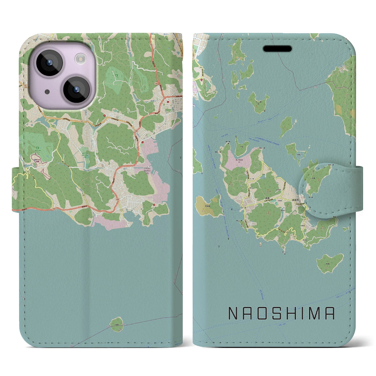 【直島(香川県)】地図柄iPhoneケース(手帳タイプ)ナチュラル・iPhone 14 用