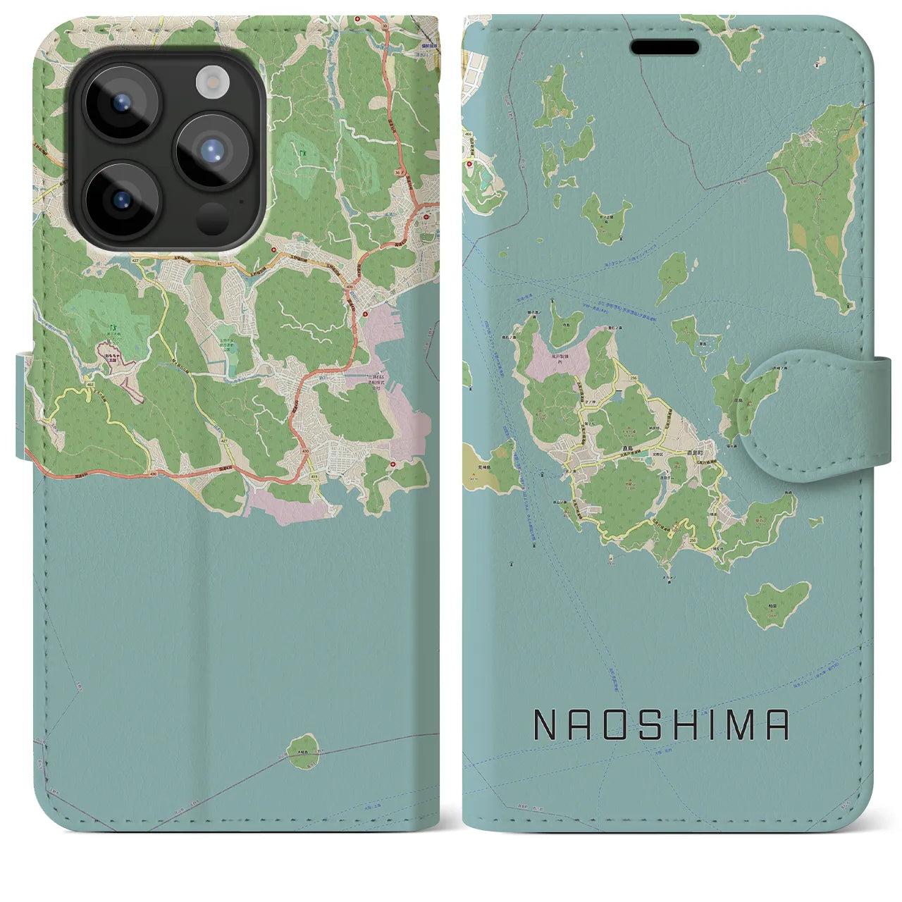 【直島(香川県)】地図柄iPhoneケース(手帳タイプ)ナチュラル・iPhone 15 Pro Max 用