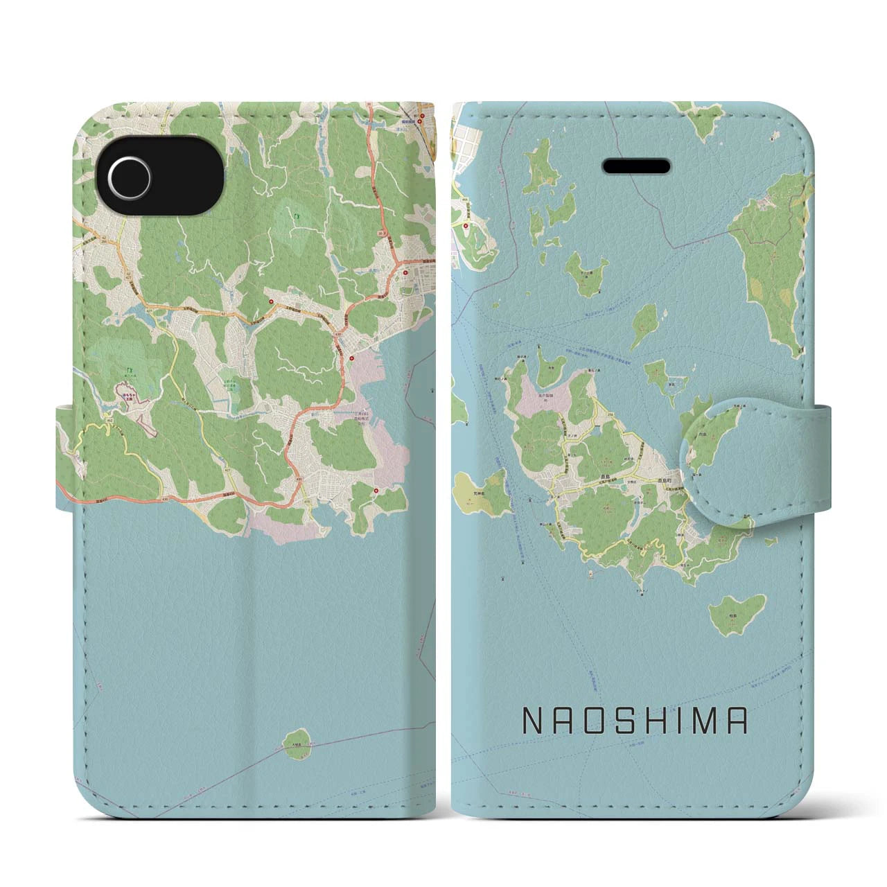 【直島(香川県)】地図柄iPhoneケース(手帳タイプ)ナチュラル・iPhone SE(第3 / 第2世代) / 8 / 7 / 6s / 6 用