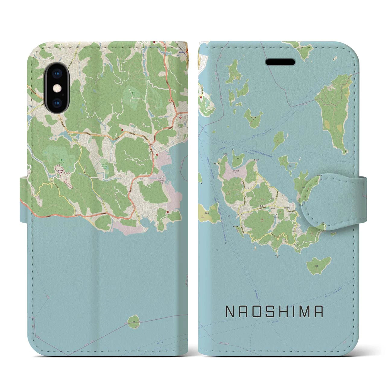 【直島(香川県)】地図柄iPhoneケース(手帳タイプ)ナチュラル・iPhone XS / X 用