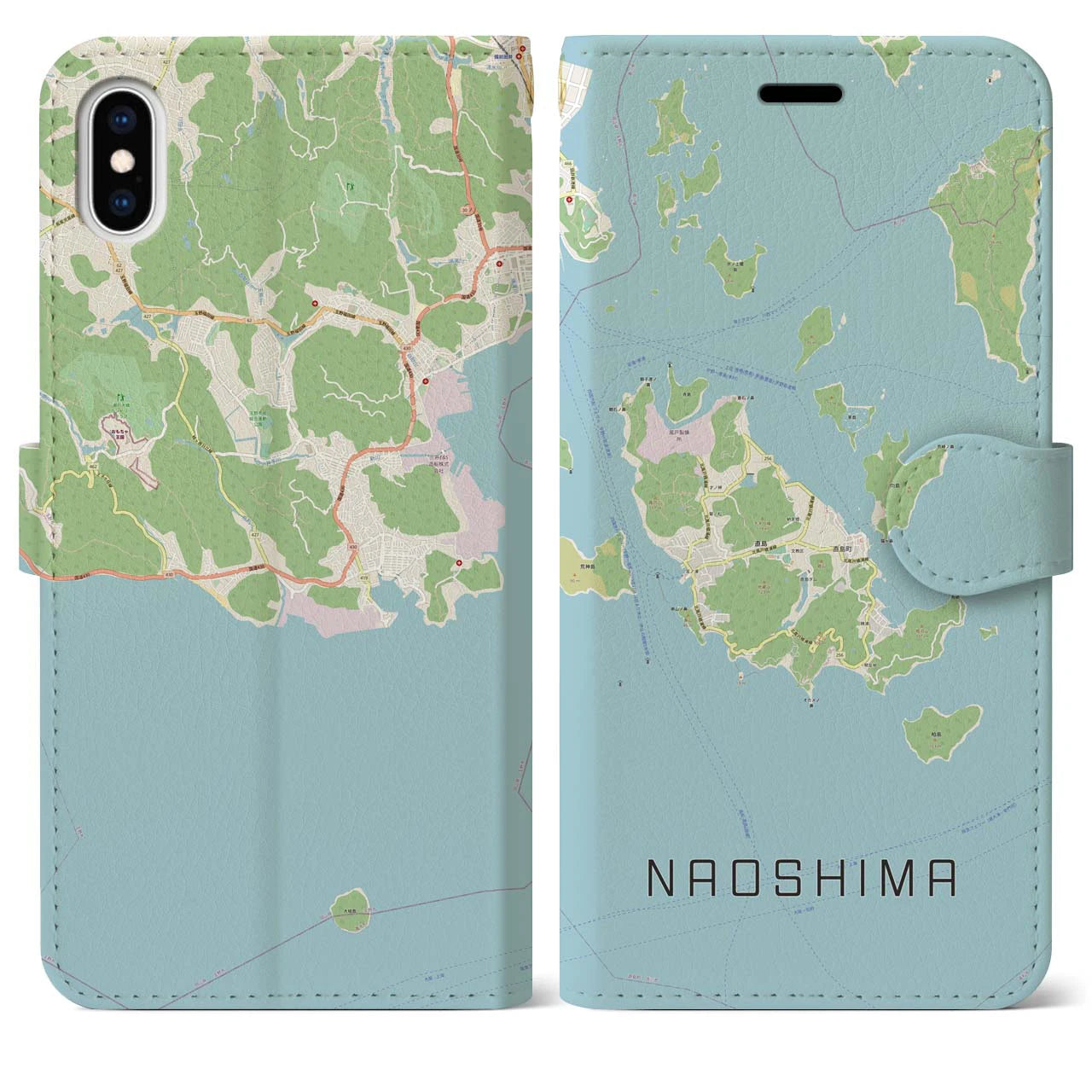 【直島(香川県)】地図柄iPhoneケース(手帳タイプ)ナチュラル・iPhone XS Max 用