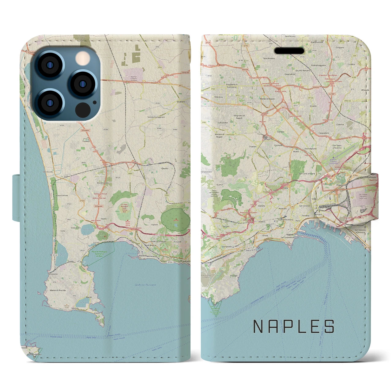 【ナポリ(イタリア)】地図柄iPhoneケース(手帳タイプ)ナチュラル・iPhone 12 / 12 Pro 用