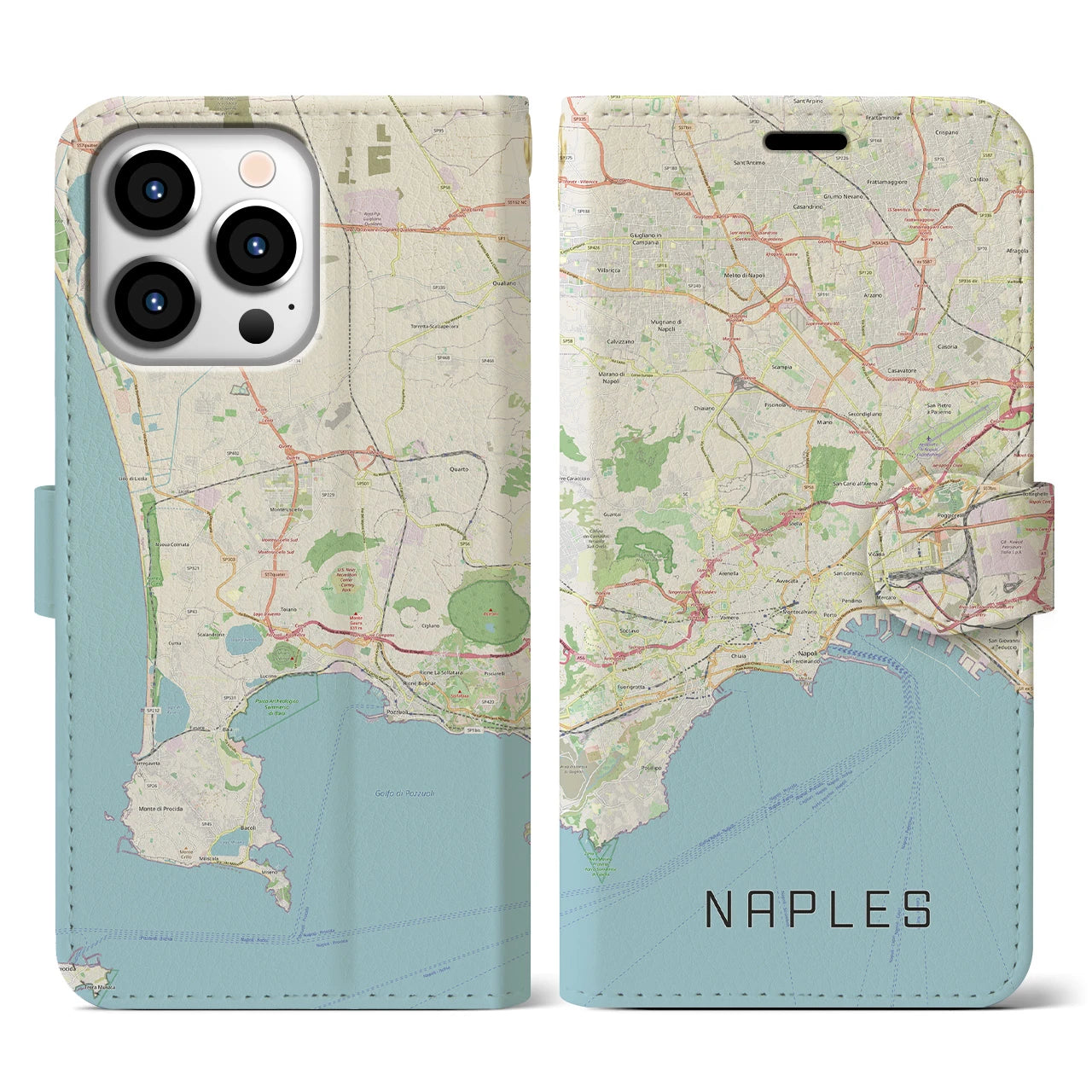 【ナポリ(イタリア)】地図柄iPhoneケース(手帳タイプ)ナチュラル・iPhone 13 Pro 用
