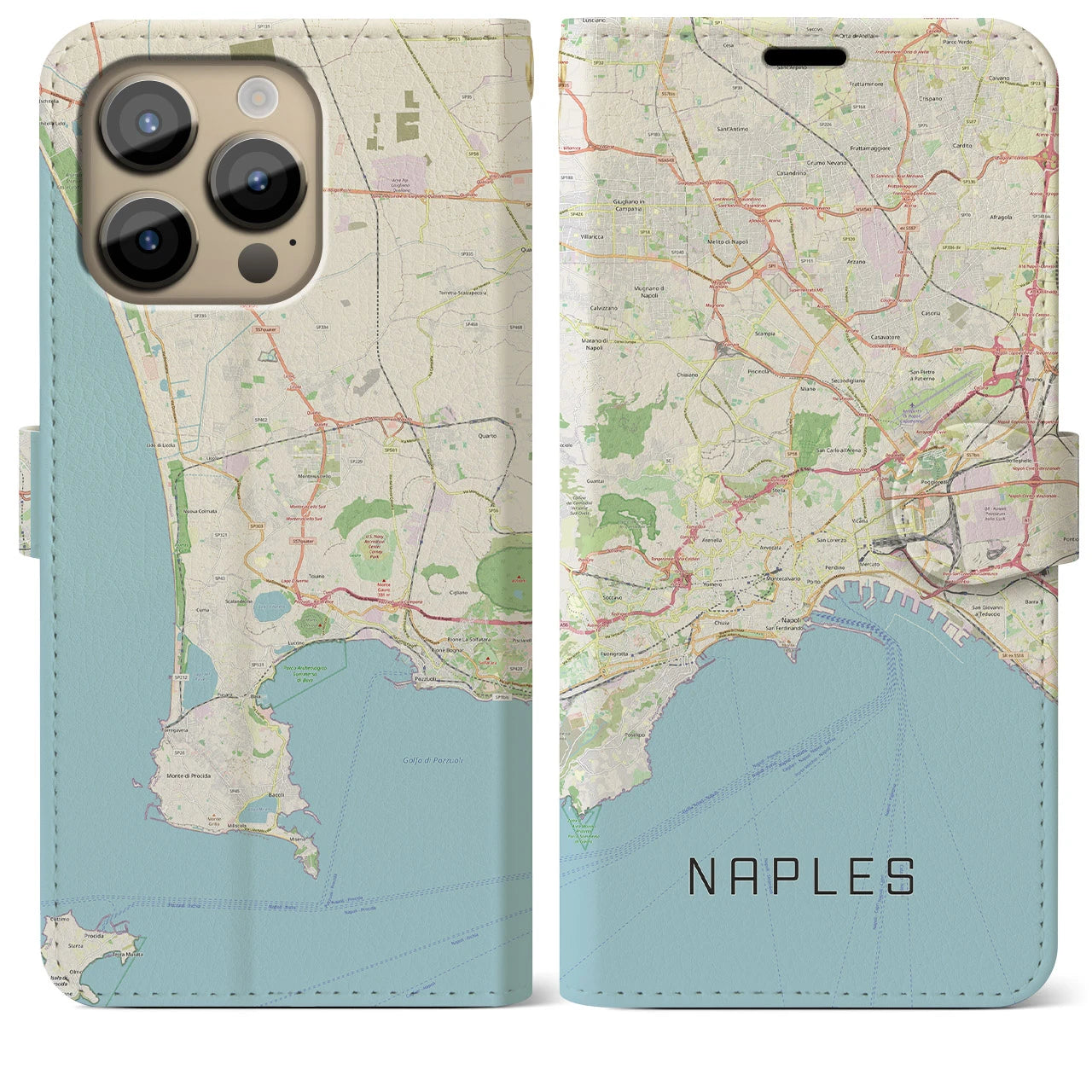 【ナポリ(イタリア)】地図柄iPhoneケース(手帳タイプ)ナチュラル・iPhone 14 Pro Max 用
