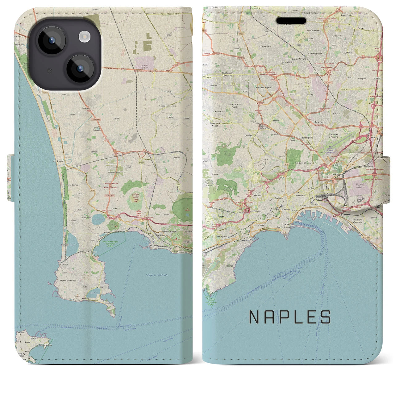 【ナポリ(イタリア)】地図柄iPhoneケース(手帳タイプ)ナチュラル・iPhone 14 Plus 用