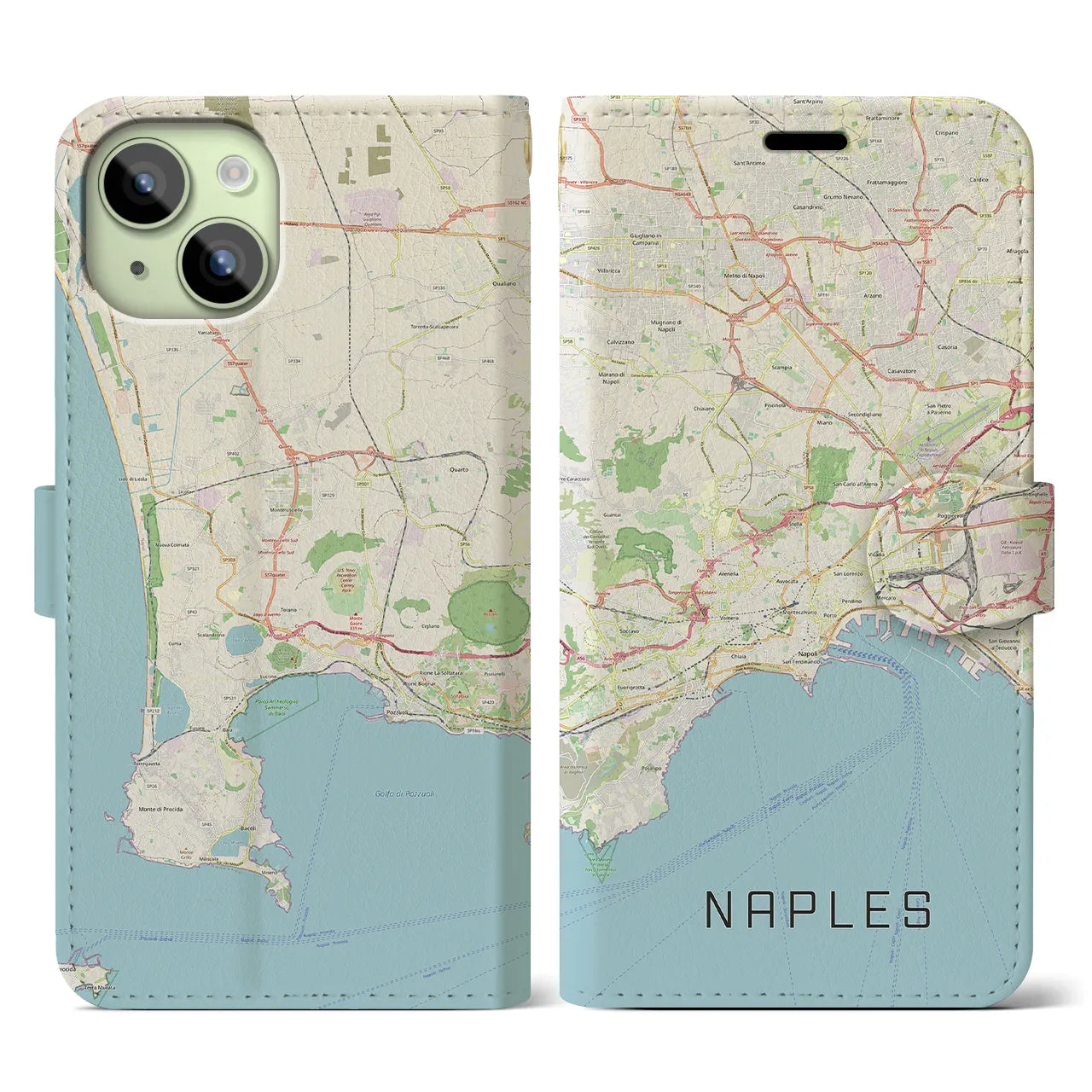 【ナポリ(イタリア)】地図柄iPhoneケース(手帳タイプ)ナチュラル・iPhone 15 用