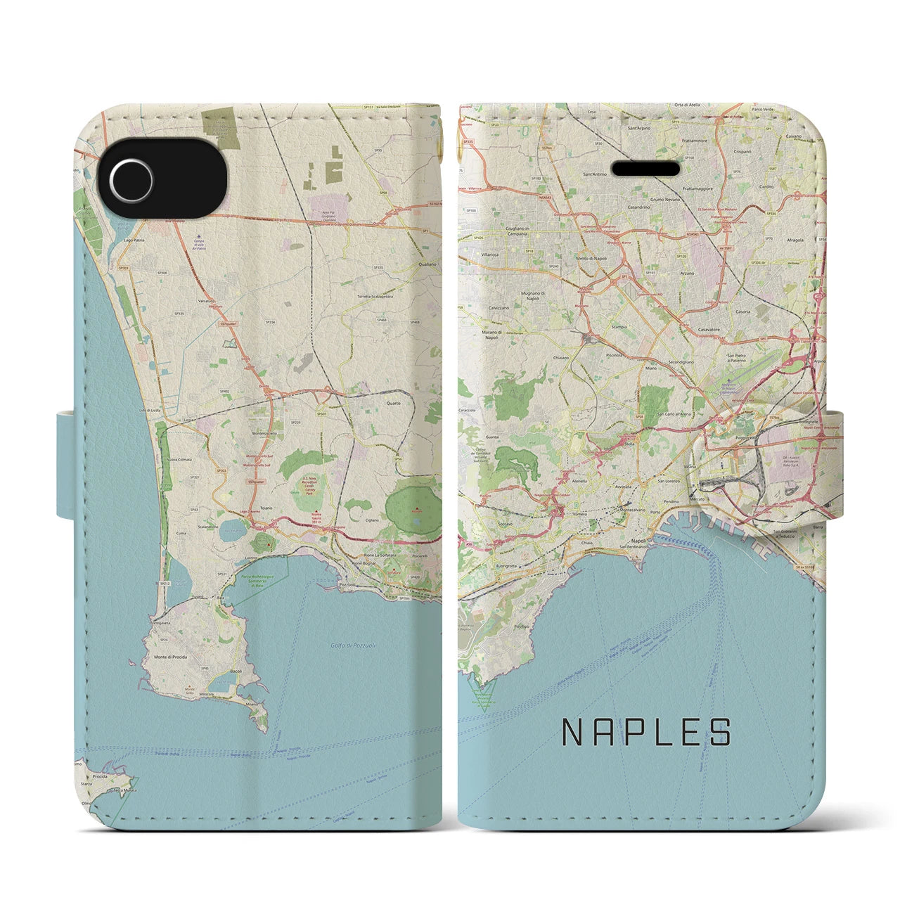 【ナポリ(イタリア)】地図柄iPhoneケース(手帳タイプ)ナチュラル・iPhone SE(第3 / 第2世代) / 8 / 7 / 6s / 6 用