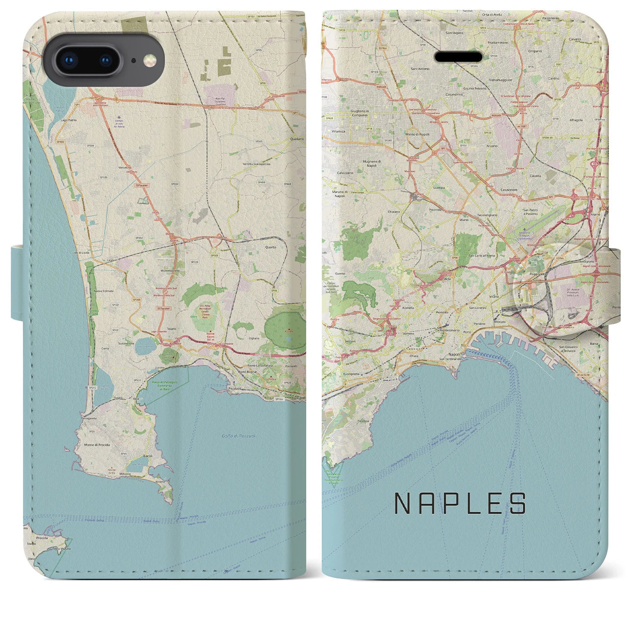 【ナポリ(イタリア)】地図柄iPhoneケース(手帳タイプ)ナチュラル・iPhone 8Plus /7Plus / 6sPlus / 6Plus 用