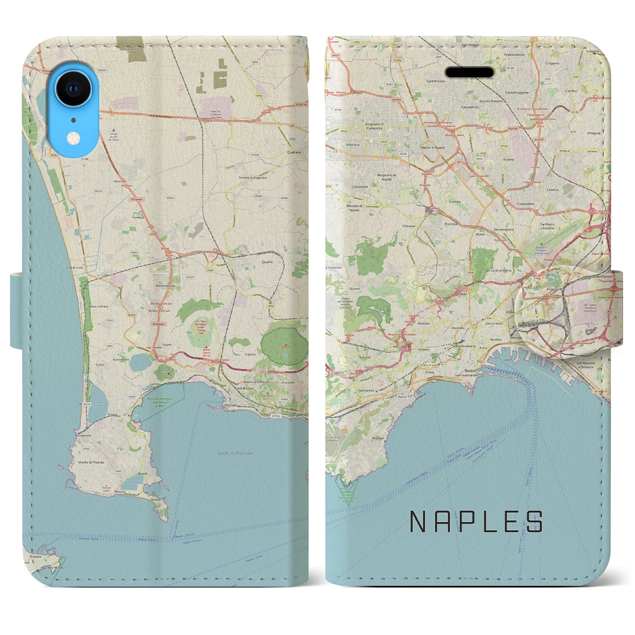 【ナポリ(イタリア)】地図柄iPhoneケース(手帳タイプ)ナチュラル・iPhone XR 用