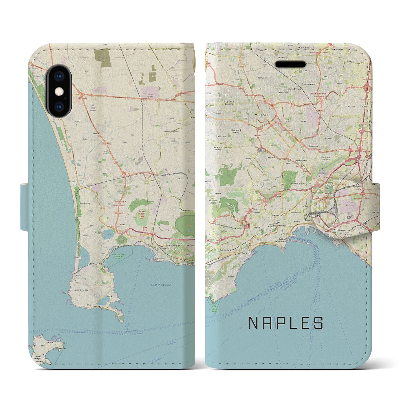 【ナポリ(イタリア)】地図柄iPhoneケース(手帳タイプ)ナチュラル・iPhone XS / X 用