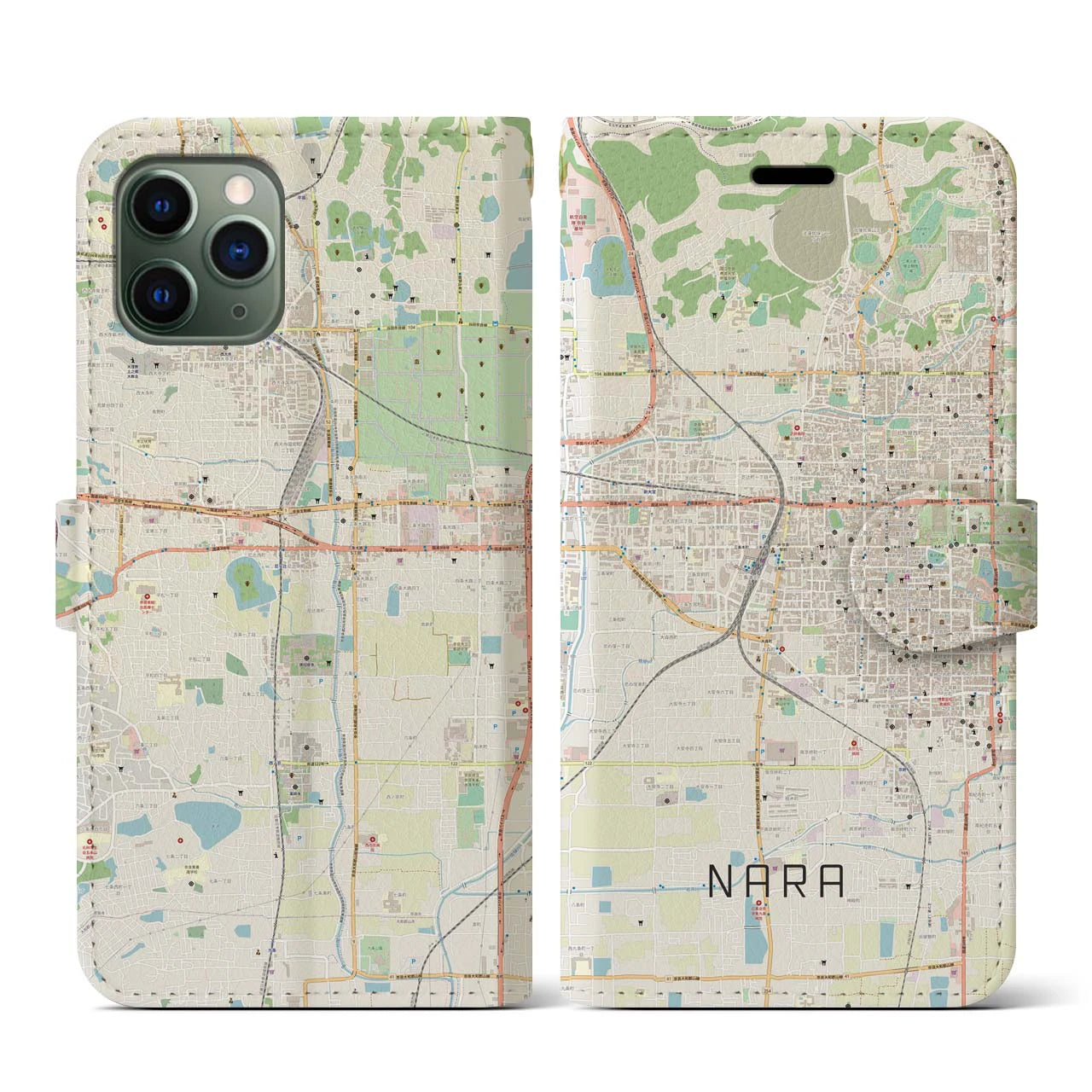 【奈良2(奈良県)】地図柄iPhoneケース(手帳タイプ)ナチュラル・iPhone 11 Pro 用