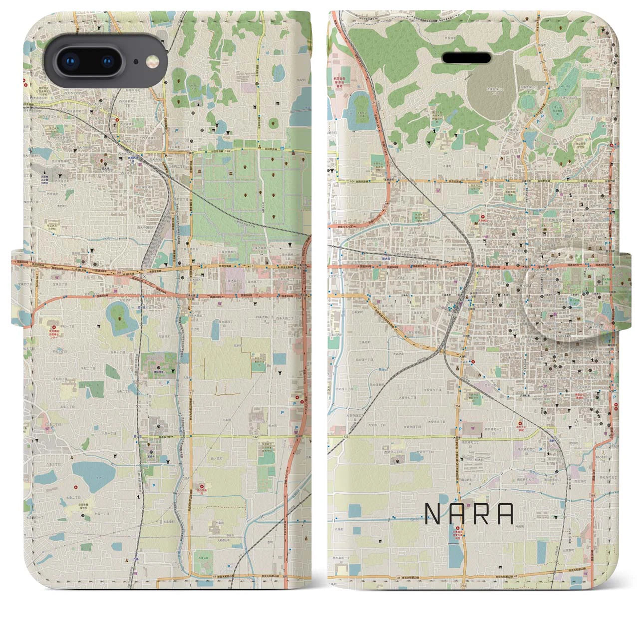 【奈良2(奈良県)】地図柄iPhoneケース(手帳タイプ)ナチュラル・iPhone 8Plus /7Plus / 6sPlus / 6Plus 用