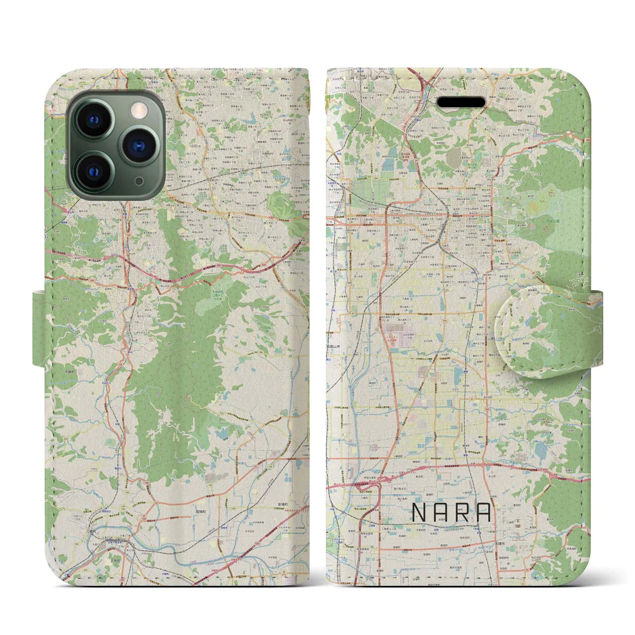 【奈良(奈良県)】地図柄iPhoneケース(手帳タイプ)ナチュラル・iPhone 11 Pro 用