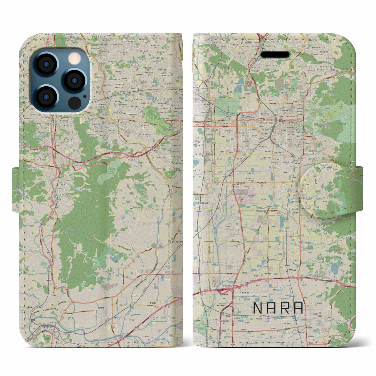 【奈良(奈良県)】地図柄iPhoneケース(手帳タイプ)ナチュラル・iPhone 12 / 12 Pro 用