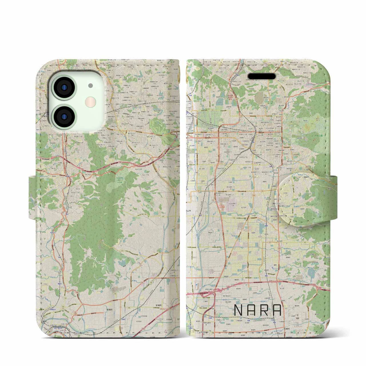 【奈良(奈良県)】地図柄iPhoneケース(手帳タイプ)ナチュラル・iPhone 12 mini 用