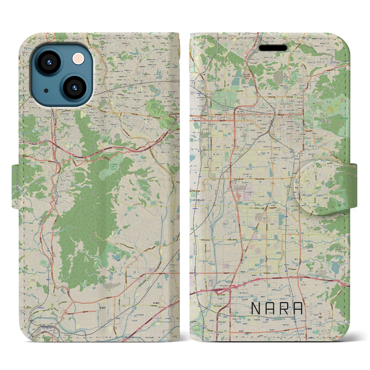 【奈良(奈良県)】地図柄iPhoneケース(手帳タイプ)ナチュラル・iPhone 13 用