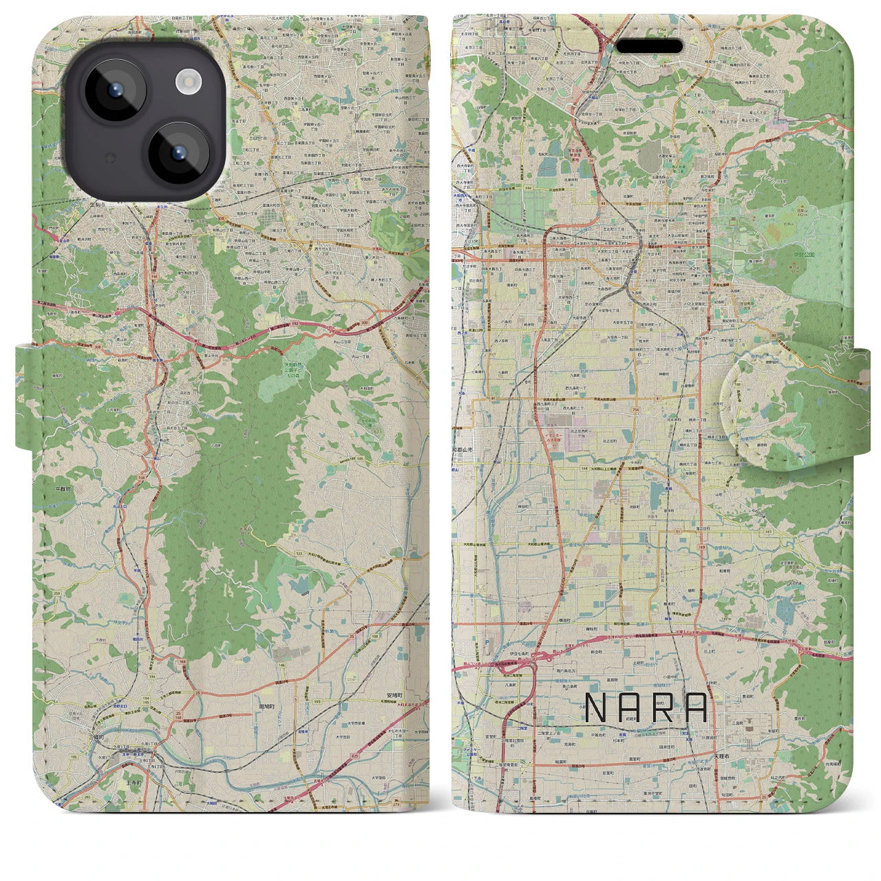 【奈良(奈良県)】地図柄iPhoneケース(手帳タイプ)ナチュラル・iPhone 14 Plus 用