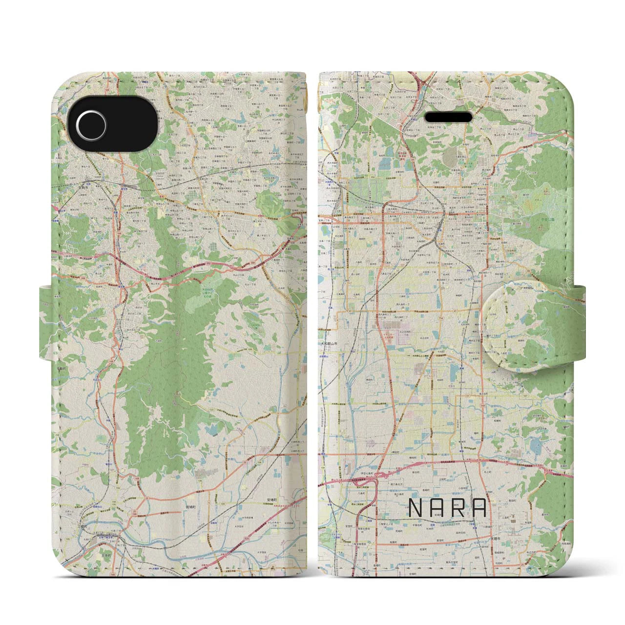 【奈良(奈良県)】地図柄iPhoneケース(手帳タイプ)ナチュラル・iPhone SE(第3 / 第2世代) / 8 / 7 / 6s / 6 用