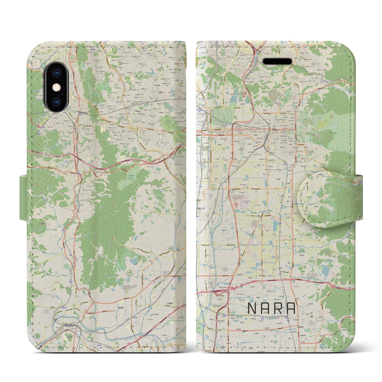 【奈良(奈良県)】地図柄iPhoneケース(手帳タイプ)ナチュラル・iPhone XS / X 用
